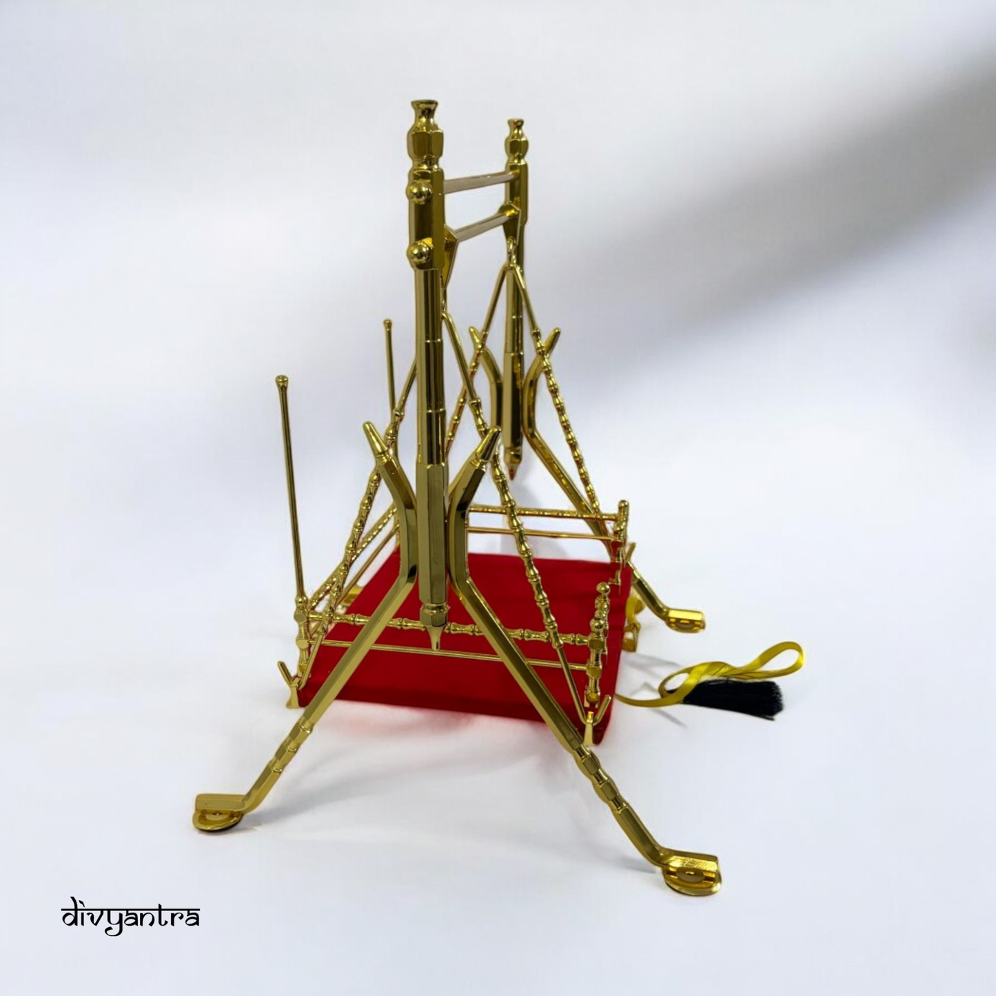 DIVYANTRA Brass Krishna Jhula for Laddu Gopal | Gold-Plated Swing for Janmashtami, Mandir & Pooja | Large Size (12X12X9.5 in) | Home Temple Decor