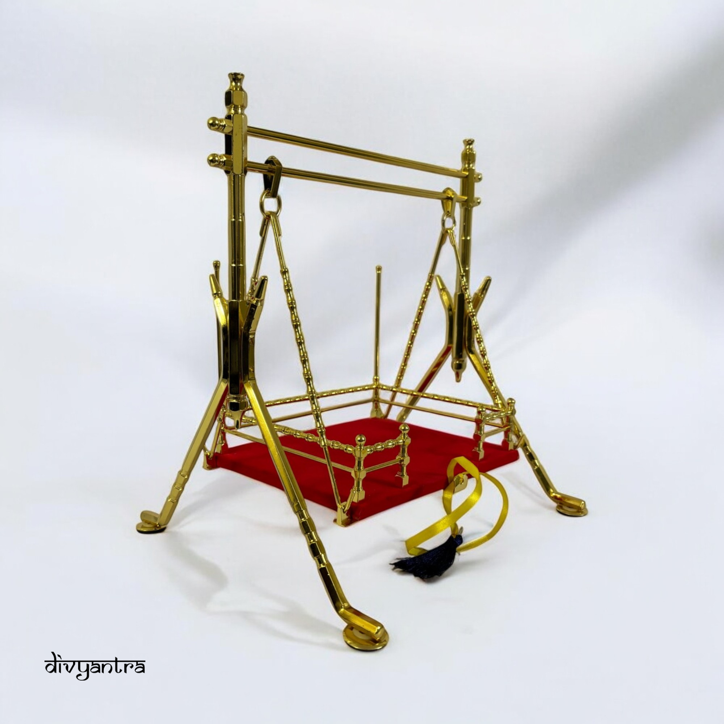 DIVYANTRA Brass Krishna Jhula for Laddu Gopal | Gold-Plated Swing for Janmashtami, Mandir & Pooja | Large Size (12X12X9.5 in) | Home Temple Decor
